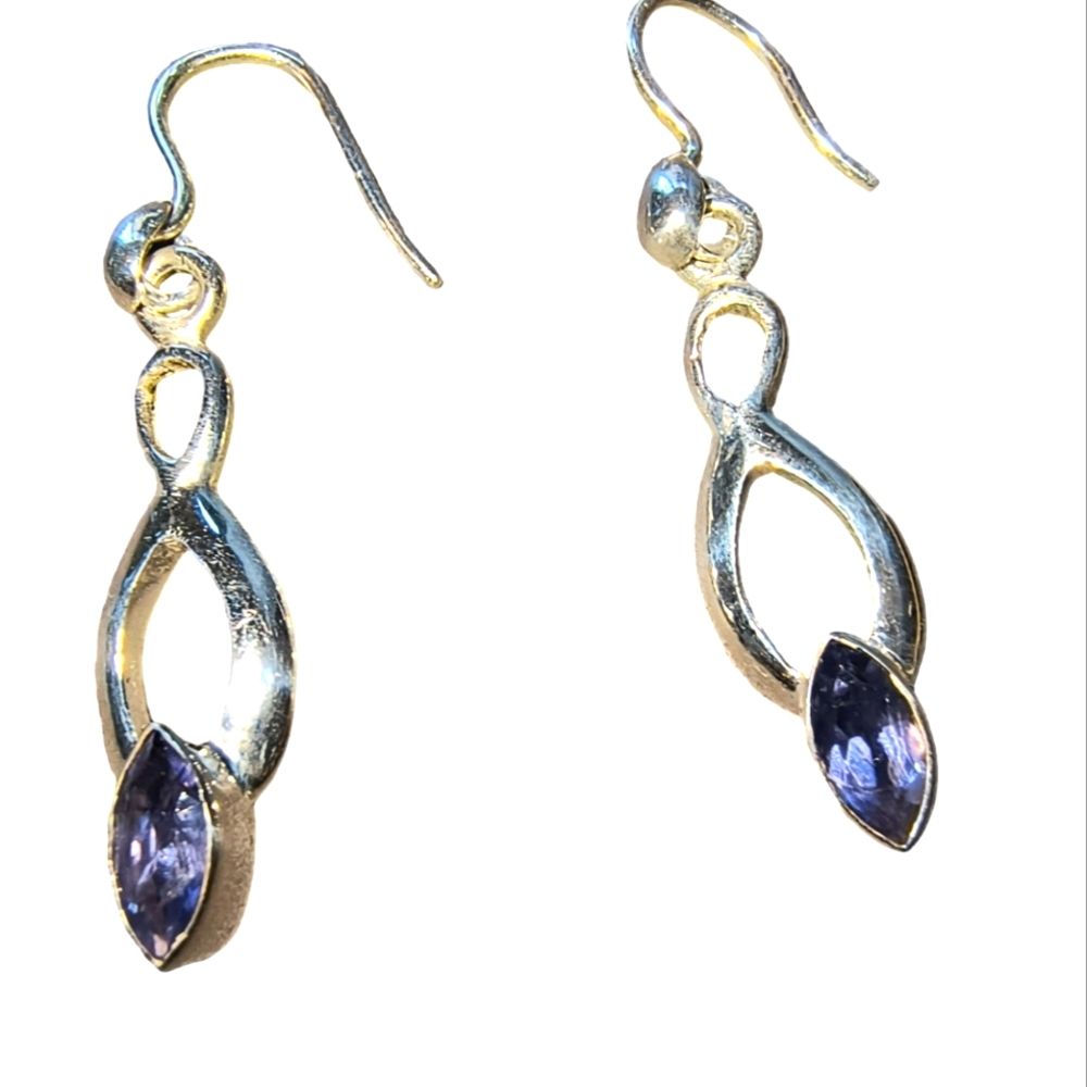 Sterling Silver & Purple CZ Dangle Earrings Brand New